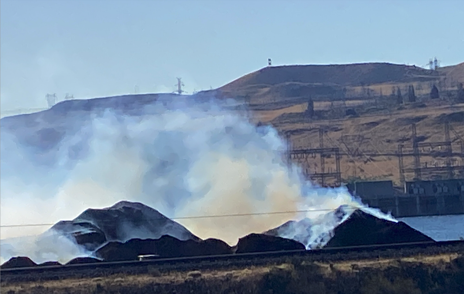 Crews battle Log Deck Fire near The Dalles Dam this morning